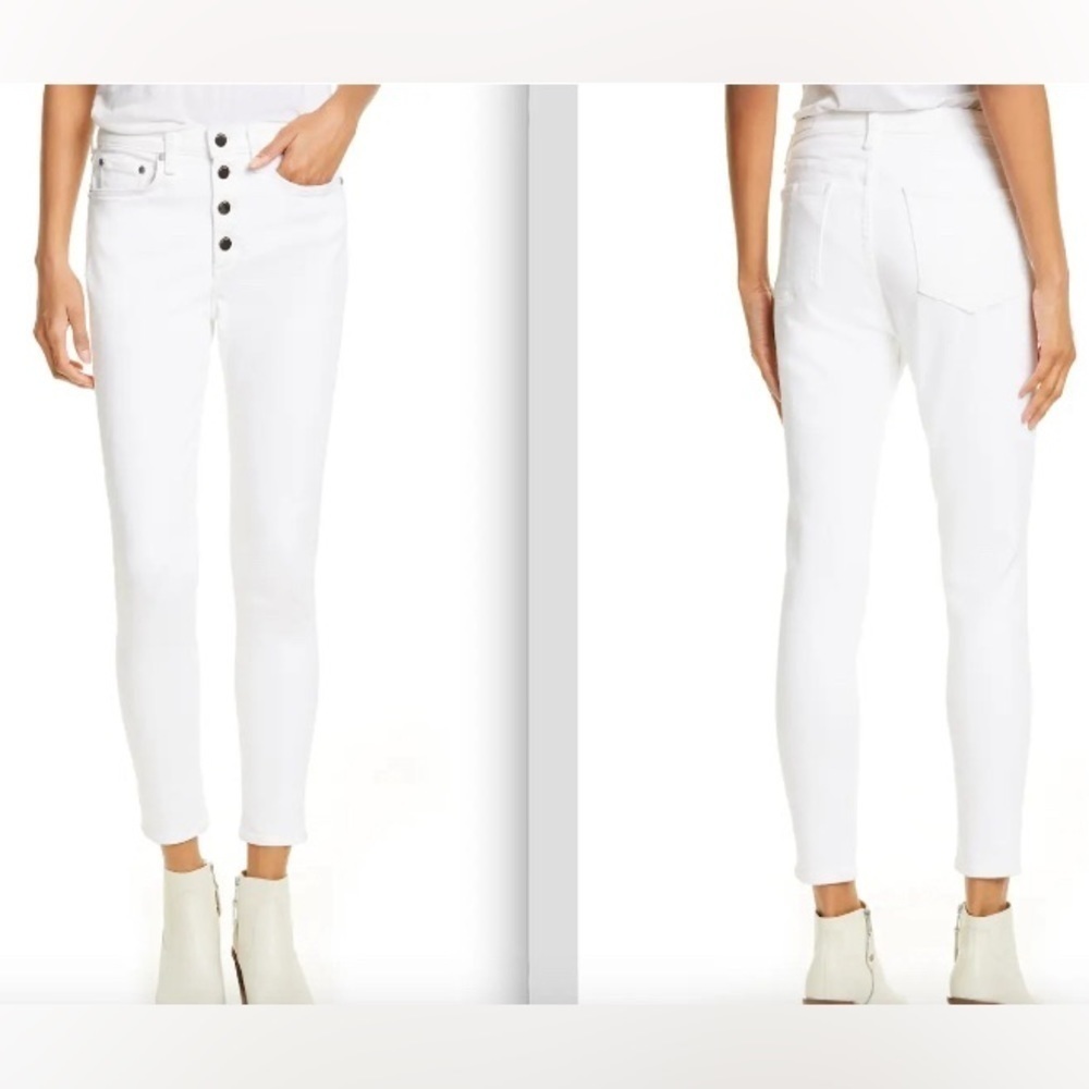 Rag & Bone Nina High Rise Ankle Skinny White Corduroy Button Fly Jeans SZ 32